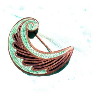 Taxco Green Enamel Silver Brooch